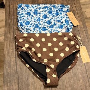 BUNDLE Albion Ruched High Waisted Bikini Bottom Full Coverage Santorini & Polka